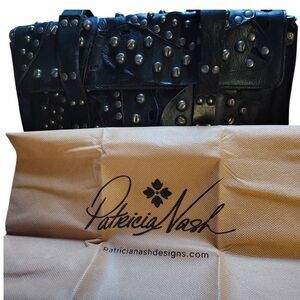 Patricia Nash “Asti Studlink” Leather Shoulder Bag – Black – Studded – Excellent